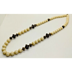 Antique Silver Tone White Beaded Necklace - Vintage 30"
